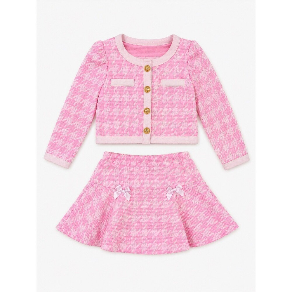 Boutique Girls 2T Pink Tweed Skirt Set Gold Button Jacket Preppy Special